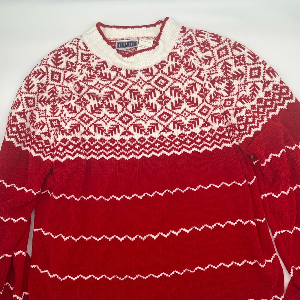Erika & Company Women's Red and White Long Sleeves Sweater Size XL Pre-Owned